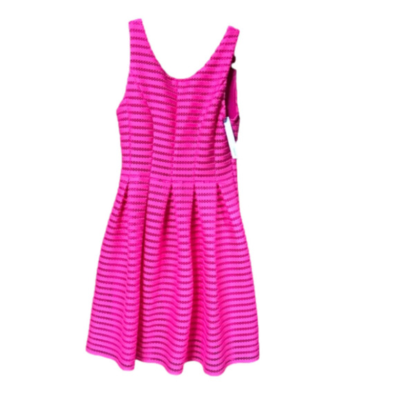 AQUA Fuchsia Striped Mesh Lace Dress - FIRM - Picture 1 of 8